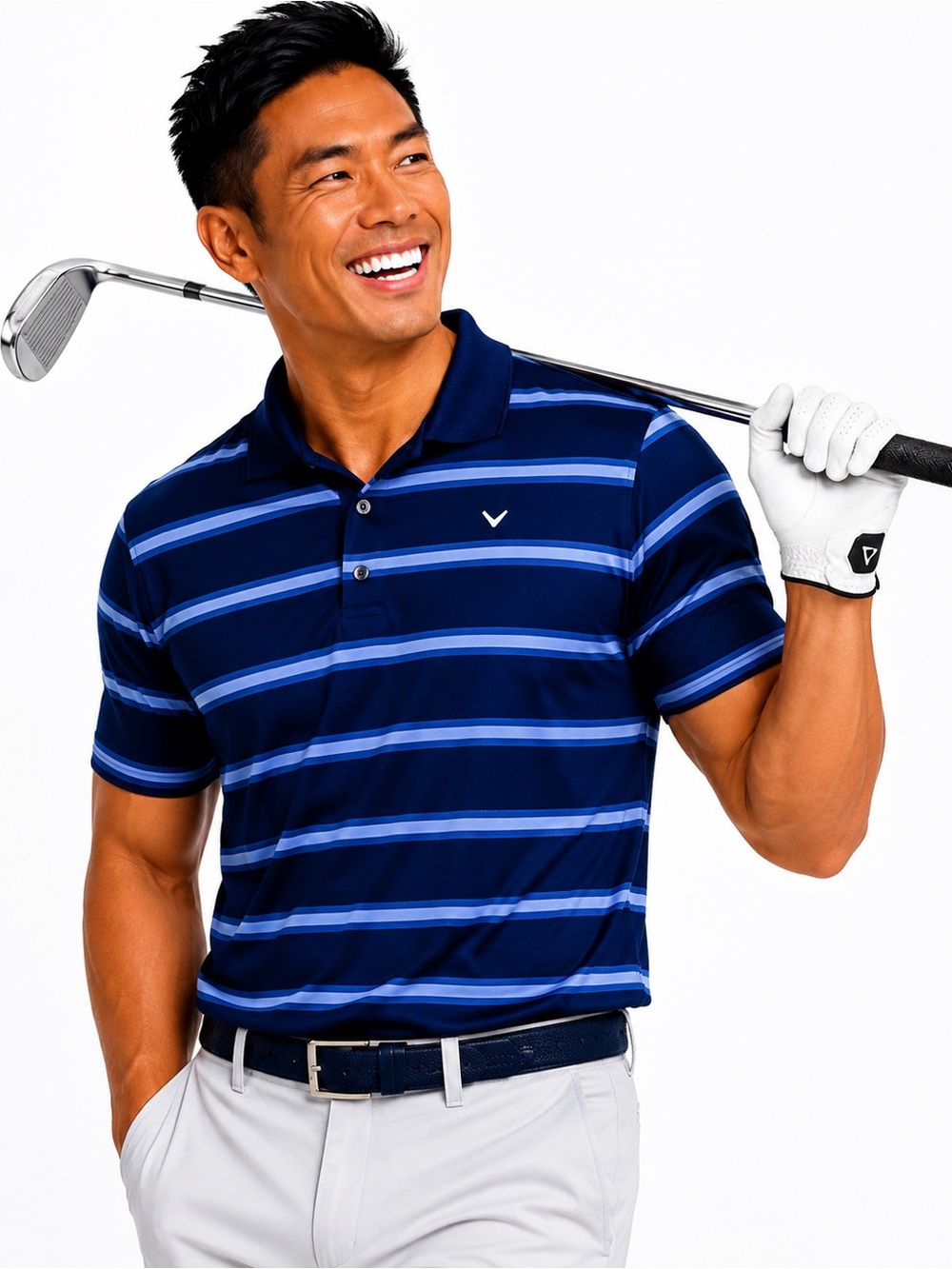 CALLAWAY MENS BLUE STRIPED SHORT SLEEVE POLO SHIRT SIZE LARGE